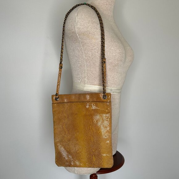 Hobo International Gold Yellow Leather Snakeskin Purse Crossbody Shoulder Strap - Picture 1 of 13